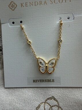 Kendra Scott Gold & White Butterfly Reversible Necklace